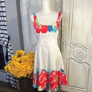 Flirty Floral Sleeveless White Gore Skirt Dress 60’s Inspired